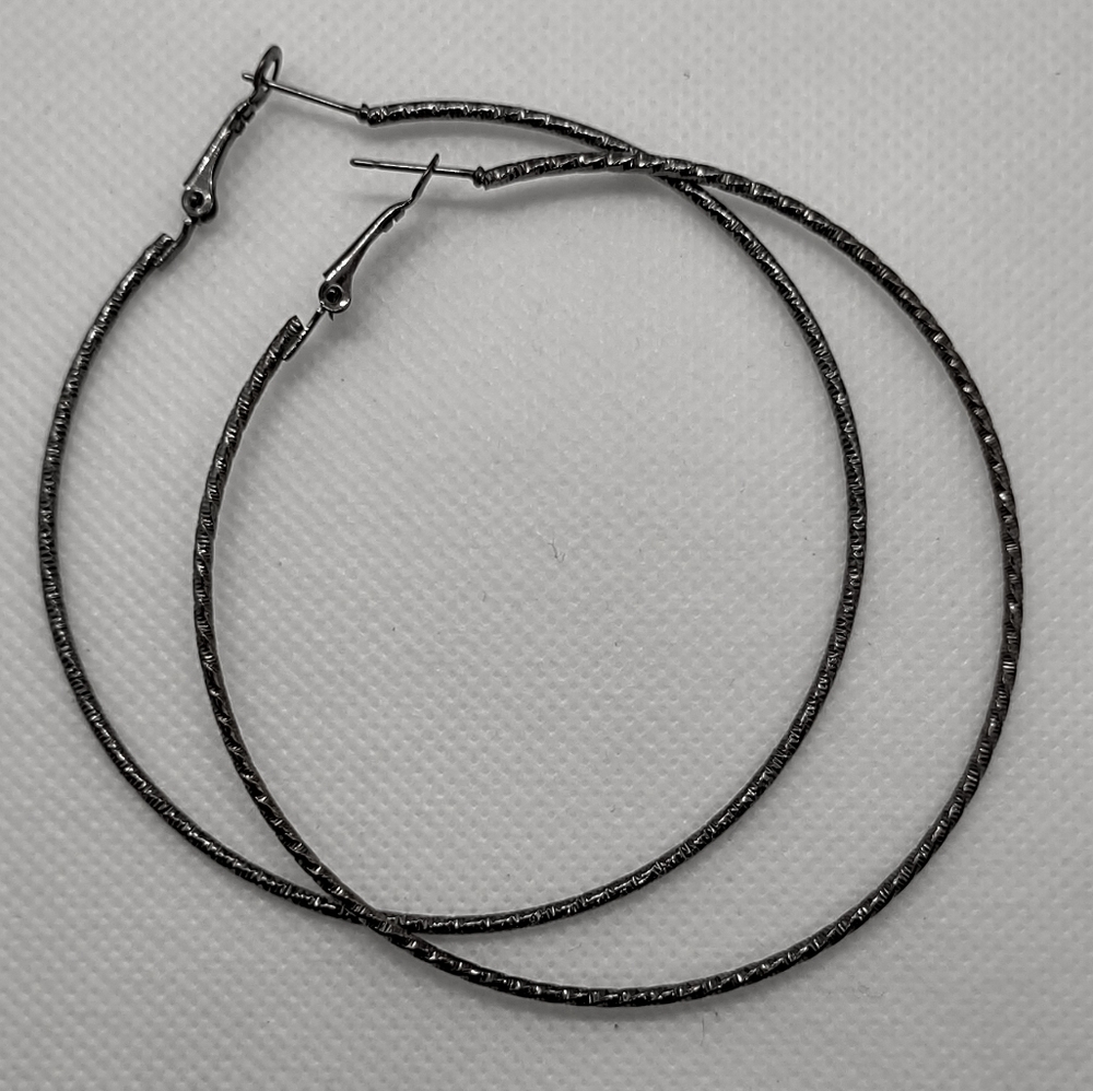 Textured Obsidian Gray Oversized Pierced Hoop Earrings